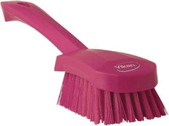 Vikan - 1.3" Bristle Length, Polyester Scrub Brush - 4-1/4" Long x 2-3/4" Wide Head, 10" OAL, Pink, Polypropylene Block - A1 Tooling