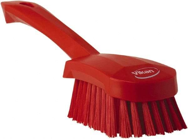 Vikan - 1.3" Bristle Length, Polyester Scrub Brush - 4-1/4" Long x 2-3/4" Wide Head, 10" OAL, Red, Polypropylene Block - A1 Tooling