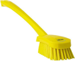 Vikan - 1.3" Bristle Length, Polyester Scrub Brush - 4" Long x 2-3/4" Wide Head, 15-3/4" OAL, Yellow, Polypropylene Block - A1 Tooling