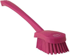 Vikan - 1.3" Bristle Length, Polyester Scrub Brush - 4" Long x 2-3/4" Wide Head, 15-3/4" OAL, Pink, Polypropylene Block - A1 Tooling