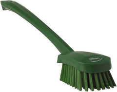 Vikan - 1.3" Bristle Length, Polyester Scrub Brush - 4" Long x 2-3/4" Wide Head, 15-3/4" OAL, Green, Polypropylene Block - A1 Tooling