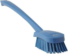 Vikan - 1.3" Bristle Length, Polyester Scrub Brush - 4" Long x 2-3/4" Wide Head, 15-3/4" OAL, Blue, Polypropylene Block - A1 Tooling