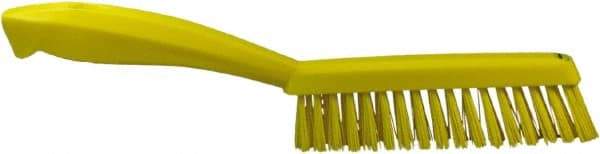 Vikan - 1.3" Bristle Length, Polyester Scrub Brush - 5-7/8" Long x 0.8" Wide Head, 11.2" OAL, Yellow, Polypropylene Block - A1 Tooling