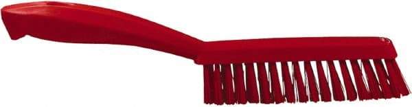 Vikan - 1.3" Bristle Length, Polyester Scrub Brush - 5-7/8" Long x 0.8" Wide Head, 11.2" OAL, Red, Polypropylene Block - A1 Tooling