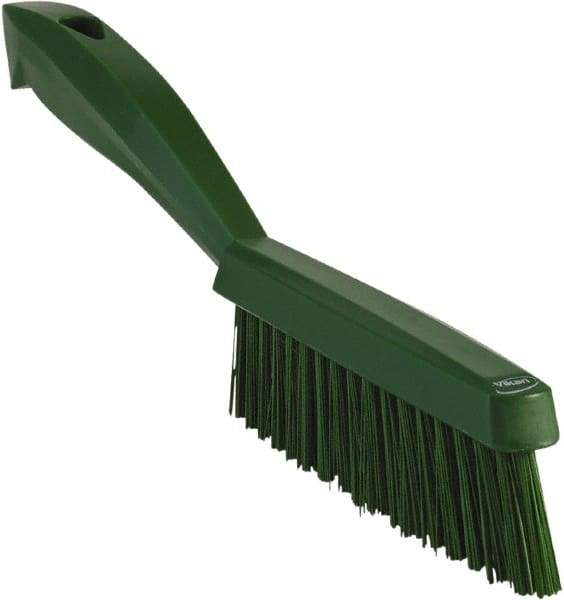 Vikan - 1.3" Bristle Length, Polyester Scrub Brush - 5-7/8" Long x 0.8" Wide Head, 11.2" OAL, Green, Polypropylene Block - A1 Tooling