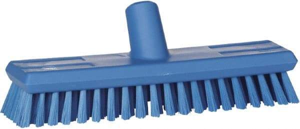 Vikan - 1.3" Bristle Length, Polyester Scrub Brush - 10-3/4" Long x 2-1/2" Wide Head, 11" OAL, European Threaded Handle, Blue, Polypropylene Block - A1 Tooling