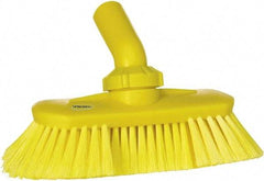 Vikan - 1-1/2" Bristle Length, Polyester Wash Brush - 7-3/4" Long x 3" Wide Head, 8" OAL, European Threaded Handle, Yellow, Polypropylene Block, Flagged - A1 Tooling