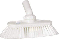 Vikan - 1-1/2" Bristle Length, Polyester Wash Brush - 7-3/4" Long x 3" Wide Head, 8" OAL, European Threaded Handle, White, Polypropylene Block, Flagged - A1 Tooling