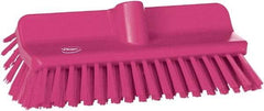 Vikan - 1-1/2" Bristle Length, Polyester Cleaning & Finishing Brush - 9-5/8" Long x 2-3/4" Wide Head, 10" OAL, European Threaded Handle, Pink, Polypropylene Block - A1 Tooling