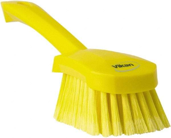 Vikan - 1.8" Bristle Length, Polyester Scrub Brush - 4-1/4" Long x 2-3/4" Wide Head, 10" OAL, Yellow, Polypropylene Block, Flagged - A1 Tooling