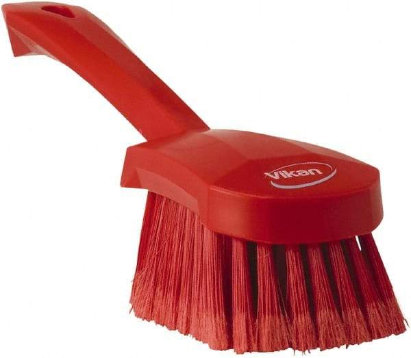 Vikan - 1.8" Bristle Length, Polyester Scrub Brush - 4-1/4" Long x 2-3/4" Wide Head, 10" OAL, Red, Polypropylene Block, Flagged - A1 Tooling