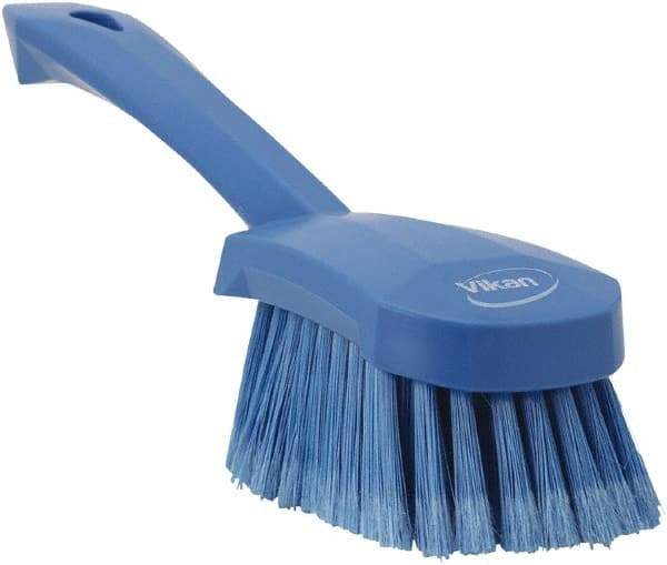 Vikan - 1.8" Bristle Length, Polyester Scrub Brush - 4-1/4" Long x 2-3/4" Wide Head, 10" OAL, Blue, Polypropylene Block, Flagged - A1 Tooling