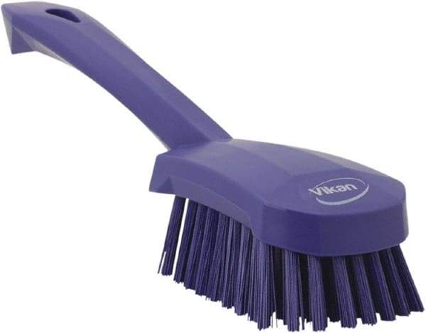 Vikan - 1.3" Bristle Length, Polyester Scrub Brush - 4-1/4" Long x 2-3/4" Wide Head, 10" OAL, Purple, Polypropylene Block - A1 Tooling