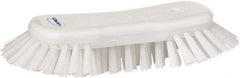 Vikan - 1.3" Bristle Length, Polyester Utility Scrub Brush - 7-3/4" Long x 3" Wide Head, 8" OAL, European Threaded Handle, White, Polypropylene Block - A1 Tooling