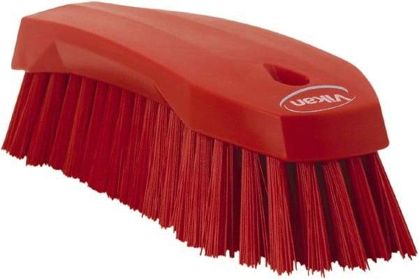 Vikan - 1.3" Bristle Length, Polyester Utility Scrub Brush - 7" Long x 3" Wide Head, 8" OAL, Red, Polypropylene Block - A1 Tooling