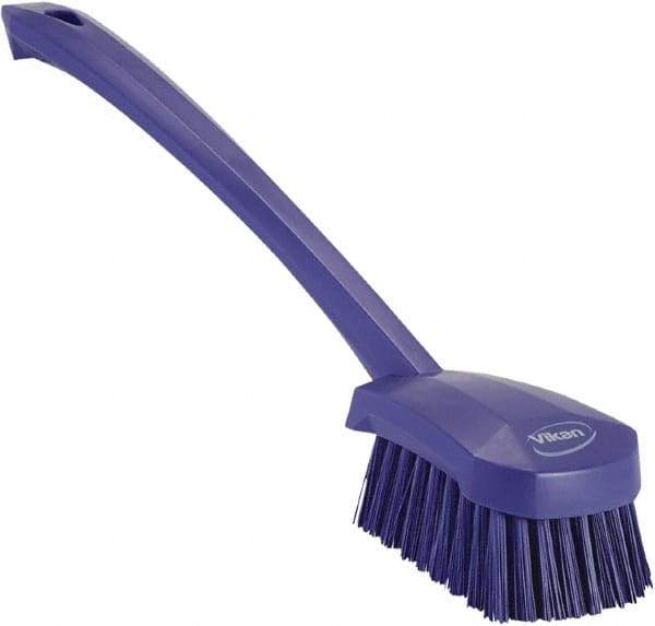 Vikan - 1.3" Bristle Length, Polyester Scrub Brush - 4" Long x 2-3/4" Wide Head, 15-3/4" OAL, Purple, Polypropylene Block - A1 Tooling