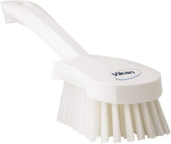 Vikan - 1.3" Bristle Length, Polyester Scrub Brush - 4-1/4" Long x 2-3/4" Wide Head, 10" OAL, White, Polypropylene Block - A1 Tooling