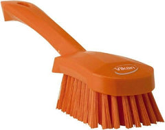 Vikan - 1.3" Bristle Length, Polyester Scrub Brush - 4-1/4" Long x 2-3/4" Wide Head, 10" OAL, Orange, Polypropylene Block - A1 Tooling