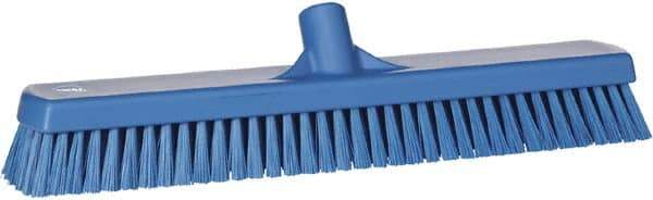 Vikan - 1.8" Bristle Length, Polyester Scrub Brush - 18" Long x 2-1/2" Wide Head, 19" OAL, European Threaded Handle, Blue, Polypropylene Block - A1 Tooling