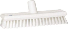 Vikan - 1.3" Bristle Length, Polyester Scrub Brush - 10-3/4" Long x 2-1/2" Wide Head, 11" OAL, European Threaded Handle, White, Polypropylene Block - A1 Tooling