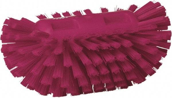 Vikan - 1-1/2" Bristle Length, Polyester Utility Scrub Brush - 5-1/2" Wide Head, 8" OAL, European Threaded Handle, Pink, Polypropylene Block - A1 Tooling