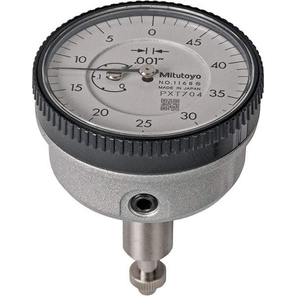 Mitutoyo - 0.2" Range, 50-0 Dial Reading, 0.001" Graduation Dial Drop Indicator - 40mm Dial, 1/2" Range per Revolution, 0.001" Accuracy, Revolution Counter - A1 Tooling