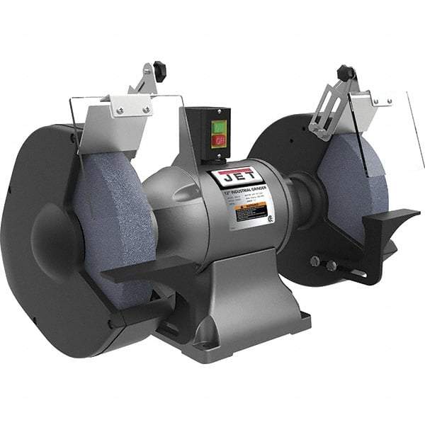 Jet - 12" Wheel Diam x 1" Wheel Width, 2 hp Grinder - 1-1/4" Arbor Hole Diam, 1 Phase, 1,720 Max RPM, 230 Volts - A1 Tooling