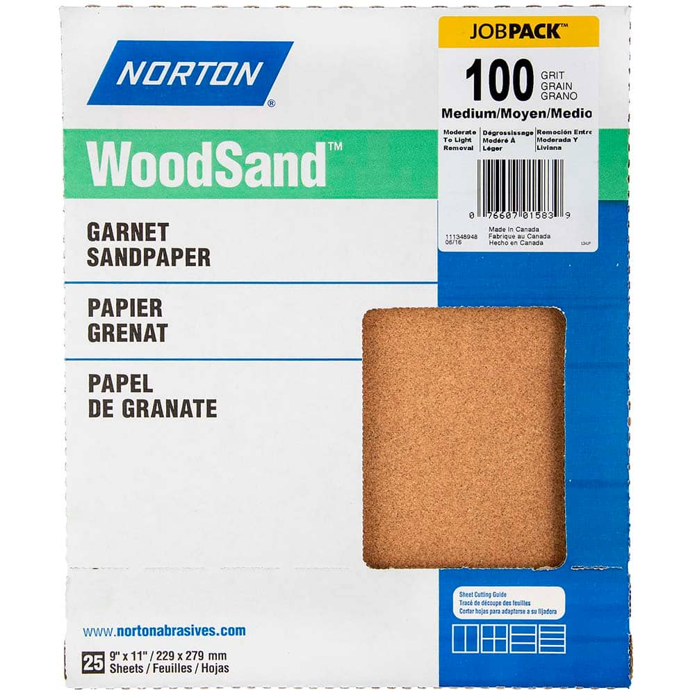 Sanding Sheet: 100 Grit, Garnet, Coated Medium Grade, A/C/D-Weighted, Paper Backing, Series A511, A513 & A515