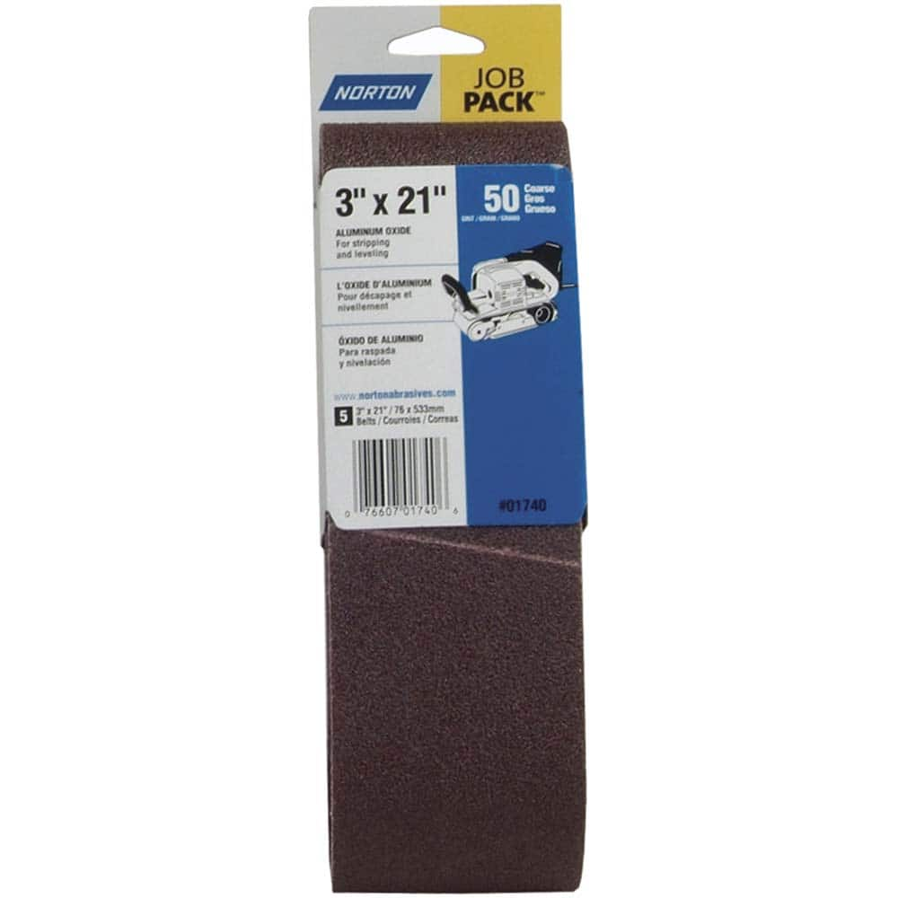 Norton - 3" Wide x 21" OAL, 50 Grit, Aluminum Oxide Abrasive Belt - A1 Tooling