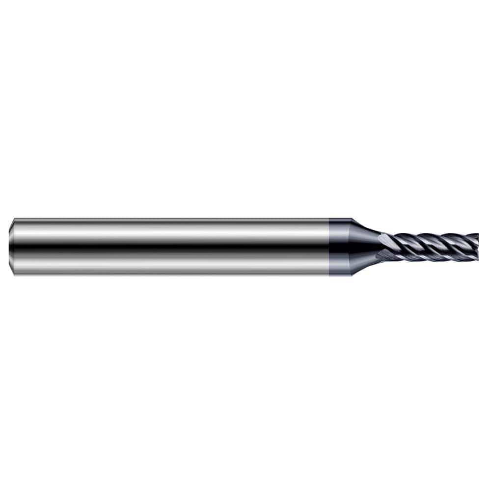 Square End Mill: 0.025'' Dia, 0.038'' LOC, 1/4'' Shank Dia, 2-1/2'' OAL, 5 Flutes, Solid Carbide Single End, AlTiN Finish, 37 ° Variable Helix, Centercutting, RH Cut, RH Flute