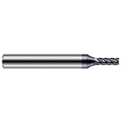 Square End Mill: 0.025'' Dia, 0.038'' LOC, 1/4'' Shank Dia, 2-1/2'' OAL, 5 Flutes, Solid Carbide Single End, AlTiN Finish, 37 ° Variable Helix, Centercutting, RH Cut, RH Flute