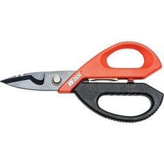 Wiss - 3" LOC, 9-1/2" OAL Titanium-Coated Stainless Steel Ergonomic Shears - Ambidextrous, Serrated, Plastic Straight Handle, For Electrical Use - A1 Tooling