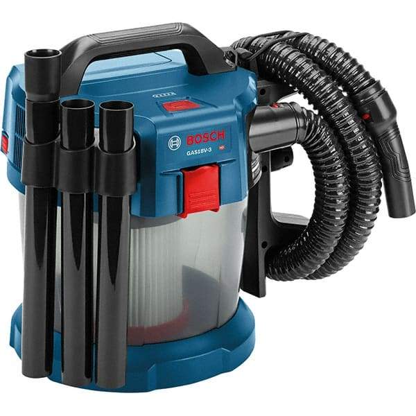 Bosch - 2.6 Gal Plastic Tank, Battery Powered Wet/Dry Vacuum - 18 Volt, 6.3 Amps, 5-1/4' Hose Fitting, Cordless - A1 Tooling