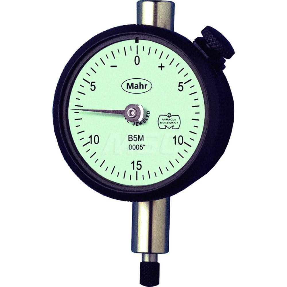 Mahr - Dial Drop Indicators; Maximum Measurement (Inch): 0.1 ; Maximum Measurement (mm): 2.50 ; Dial Graduation (mm): 0.0254 ; Dial Graduation (Decimal Inch): 0.001000 ; Dial Reading: 0-20-0 ; Dial Diameter (mm): 43.81 - Exact Industrial Supply