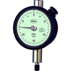 Mahr - Dial Drop Indicators; Maximum Measurement (Inch): 0.125 ; Maximum Measurement (mm): 3.00 ; Dial Graduation (mm): 0.0100 ; Dial Graduation (Decimal Inch): 0.000500 ; Dial Reading: 0-25-0 ; Dial Diameter (mm): 43.81 - Exact Industrial Supply