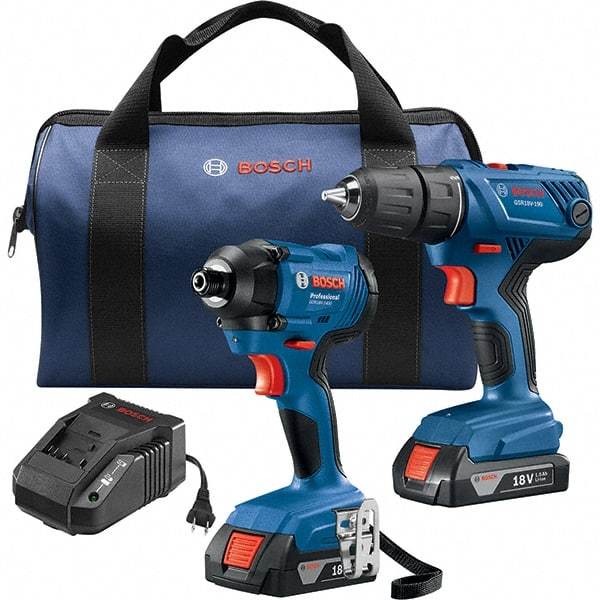 Bosch - 7 Piece 18 Volt Cordless Tool Combination Kit - Includes 1/2" Compact Drill/Driver & 1/4" Impact Driver, Lithium-Ion Battery Included - A1 Tooling