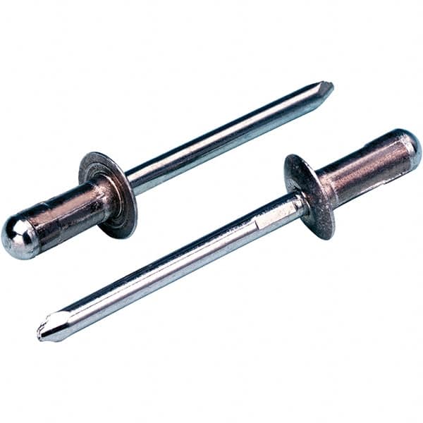 STANLEY Engineered Fastening - Size 6 Dome Head Aluminum Open End Blind Rivet - Steel Mandrel, 0.063" to 0.248" Grip, 3/16" Head Diam, 0.1929" to 0.198" Hole Diam, 2.832" Body Diam - A1 Tooling