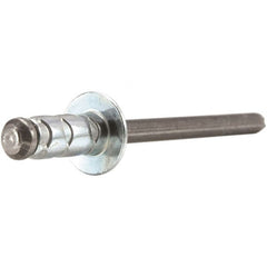 STANLEY Engineered Fastening - Size 4 Large Flange Head Aluminum Open End Blind Rivet - Steel Mandrel, 0.157" to 0.312" Grip, 1/8" Head Diam, 0.129" to 0.142" Hole Diam, 0.078" Body Diam - A1 Tooling