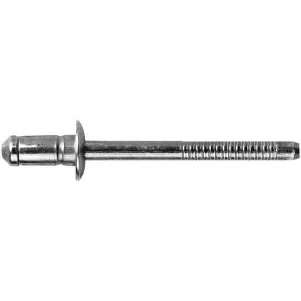 STANLEY Engineered Fastening - Size 6 Dome Head Steel Open End Blind Rivet - Steel Mandrel, 0.0591" to 0.1378" Grip, 3/16" Head Diam, 0.1929" to 0.2008" Hole Diam, 3.2" Body Diam - A1 Tooling