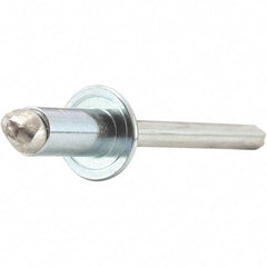 STANLEY Engineered Fastening - Size 4 Dome Head Steel Open End Blind Rivet - Steel Mandrel, 0.376" to 1/2" Grip, 1/8" Head Diam, 0.129" to 0.133" Hole Diam, 0.078" Body Diam - A1 Tooling