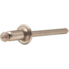 STANLEY Engineered Fastening - Size 5 Dome Head Stainless Steel Open End Blind Rivet - Steel Mandrel, 0.063" to 1/8" Grip, 5/32" Head Diam, 0.16" to 0.164" Hole Diam, 0.097" Body Diam - A1 Tooling