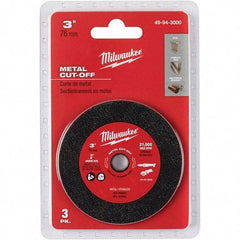 Milwaukee Tool - 3" 60 Grit Aluminum Oxide Cutoff Wheel - 3/64" Thick, 3/8" Arbor, 20,000 Max RPM, Use with Die & Angle Grinders & Circular Saws - A1 Tooling