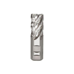 Corner Chamfer End Mill: 2″ Dia, 6″ LOC, 6 Flute, 0.04″ Chamfer Width, Cobalt 9-3/4″ OAL, 2″ Shank Dia, 35 ° Helix, Bright/Uncoated, Centercutting