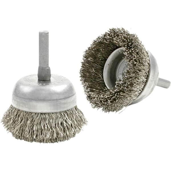 Brush Research Mfg. - 3" Diam, 2-3/4" Shank Diam, Carbon Steel Fill Cup Brush - 0.04 Wire Diam, 3/4" Trim Length, 8,000 Max RPM - A1 Tooling