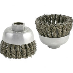 Brush Research Mfg. - 2-3/4" Diam, 5/8-11 Threaded Arbor, Carbon Steel Fill Cup Brush - 0.02 Wire Diam, 1" Trim Length, 6,600 Max RPM - A1 Tooling