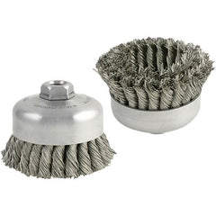 Brush Research Mfg. - 5" Diam, 5/8-11 Threaded Arbor, Carbon Steel Fill Cup Brush - 0.014 Wire Diam, 1-1/4" Trim Length, 9,000 Max RPM - A1 Tooling