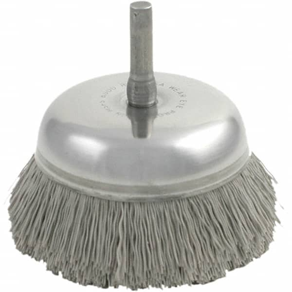 Brush Research Mfg. - 2-3/4" Diam, 1/4" Shank Diam, Nylon Fill Cup Brush - Aluminum Oxide Abrasive Material, 0.022 Wire Diam, 3/4" Trim Length, 8,000 Max RPM - A1 Tooling