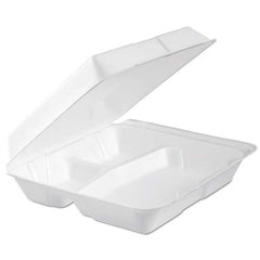 DART - Foam Hinged Lid Container, 3-Comp, 9.3 x 9 1/2 x 3, White, 100/Bag, 2 Bag/Carton - A1 Tooling