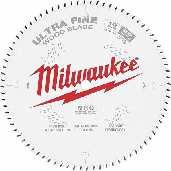 Milwaukee Tool - 10" Diam, 5/8" Arbor Hole Diam, 80 Tooth Wet & Dry Cut Saw Blade - Tungsten Carbide-Tipped, Fine Finish Action, Standard Round Arbor - A1 Tooling