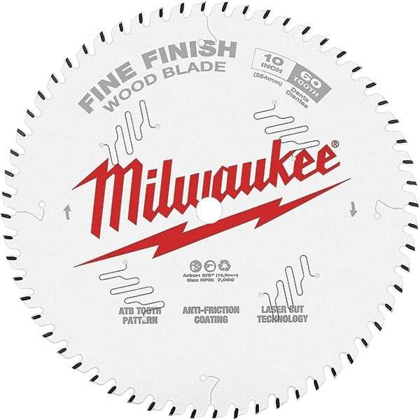 Milwaukee Tool - 10" Diam, 5/8" Arbor Hole Diam, 60 Tooth Wet & Dry Cut Saw Blade - Tungsten Carbide-Tipped, Fine Finish Action, Standard Round Arbor - A1 Tooling